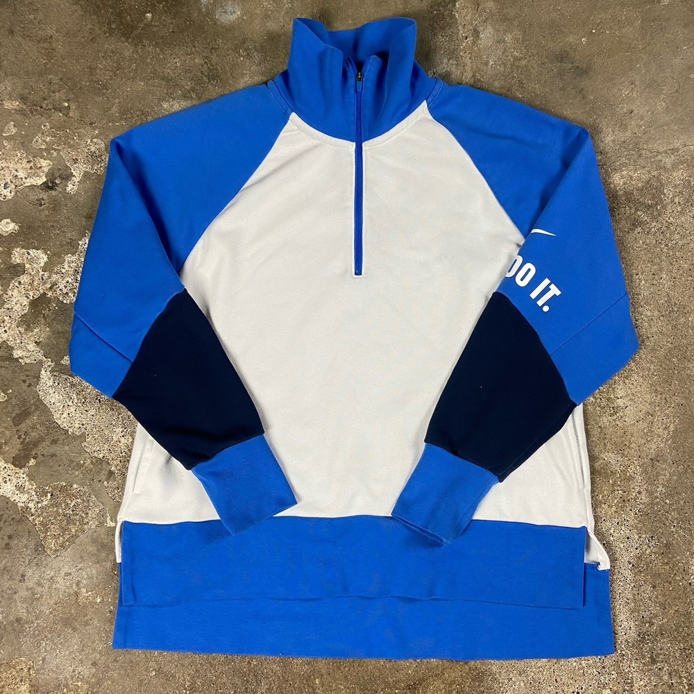 Nike DRI-FIT 1/4 Zip Size Medium Blue White Colorblock Pullover Sleeve Logo